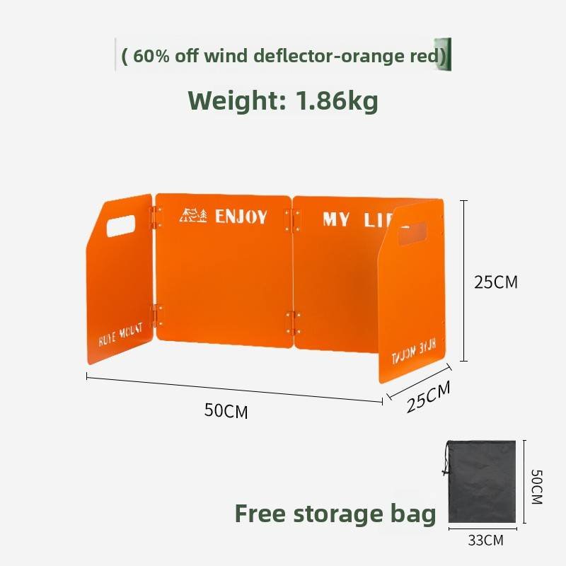 Orange Heavy-Duty 4-Fold Camping Stove Windshield Portable Steel Wind Deflector for Outdoor Cooking and Picnics with Storage Bag