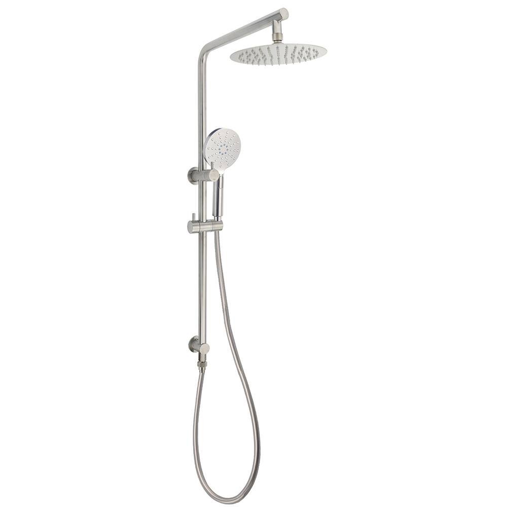 Brushed Nickel Dual Shower Set Sliding Rail Arm 8" Round Head Handheld Silver