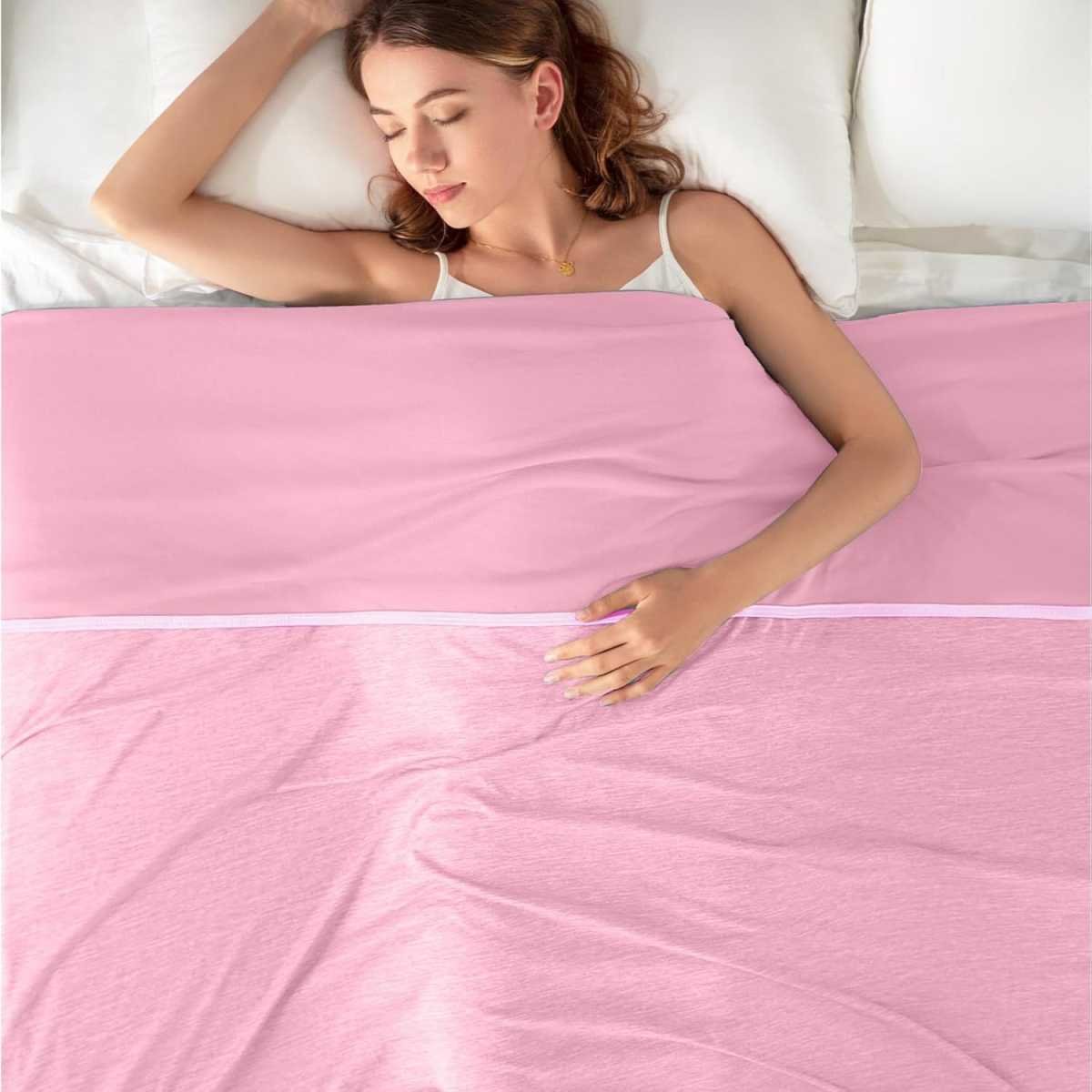 Pink Queen Size 200x150CM Cooling Blanket for Hot Sleepers - Lightweight Breathable All-Season Throw, Hand / Machine Washable