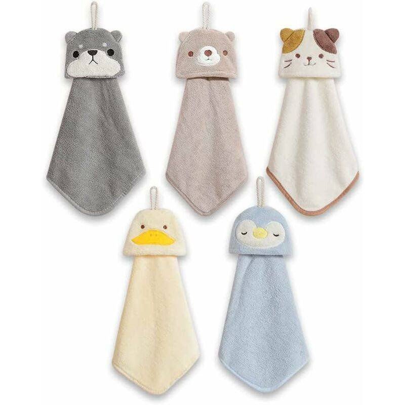 5 Pack Hanging Hand Towels With Hanging Loop Absorbent Coral Fleece Bathroom Towels Soft Thick Dishcloth ROund Hand