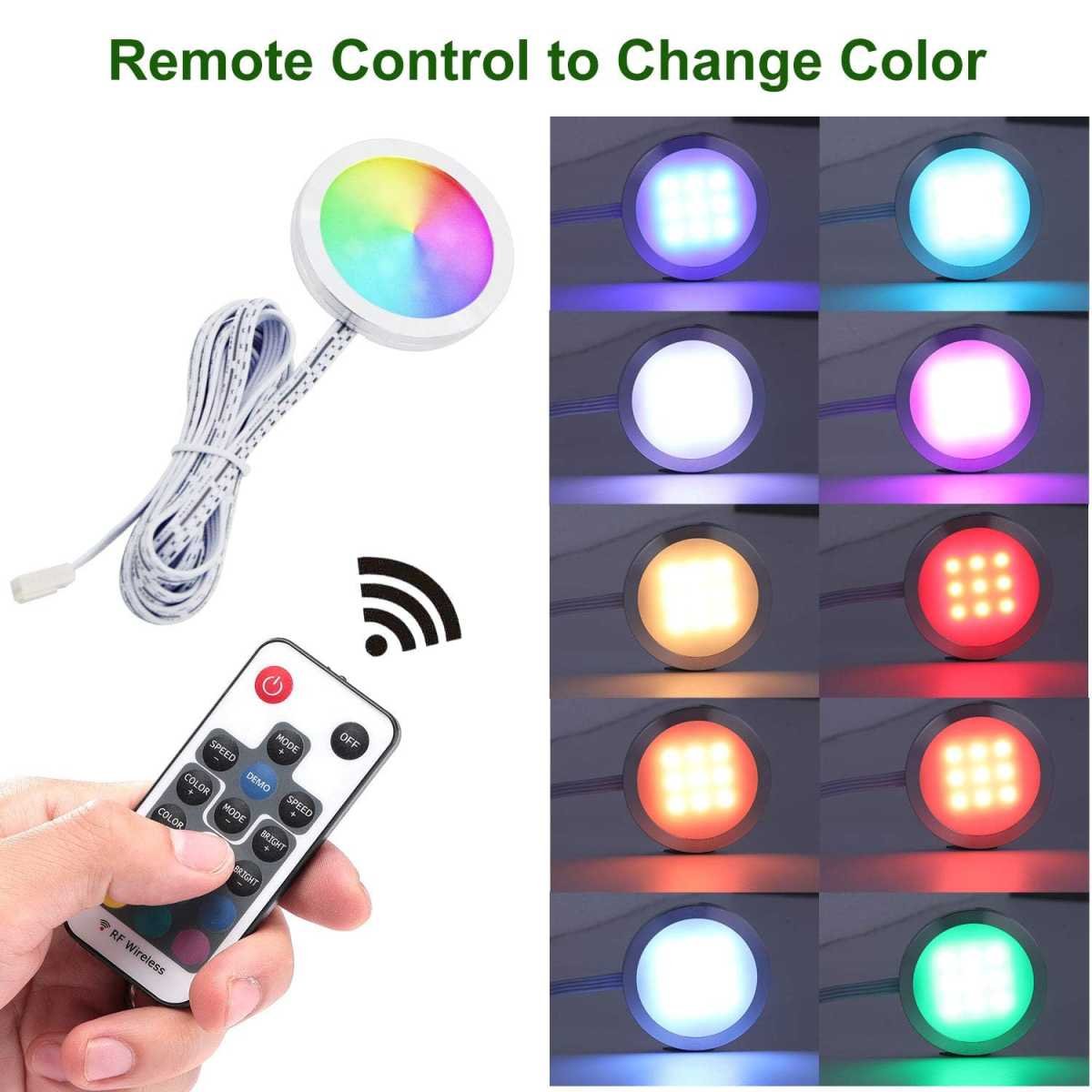 RGB Color Changing LED Under Cabinet Lighting Kit 4 Packs Aluminum Slim Cabinet LED Puck Lights for Kitchen Counter Wardrobe Counter Furniture Shelf Ambiance Christmas Xmas Decoration Lighting
