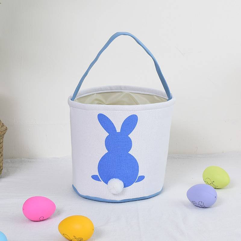 Personalised Easter Bunny Basket Hand-Embroidered Canvas Tote – Soft Blue Bunny Ear Candy Bag & Storage Bucket