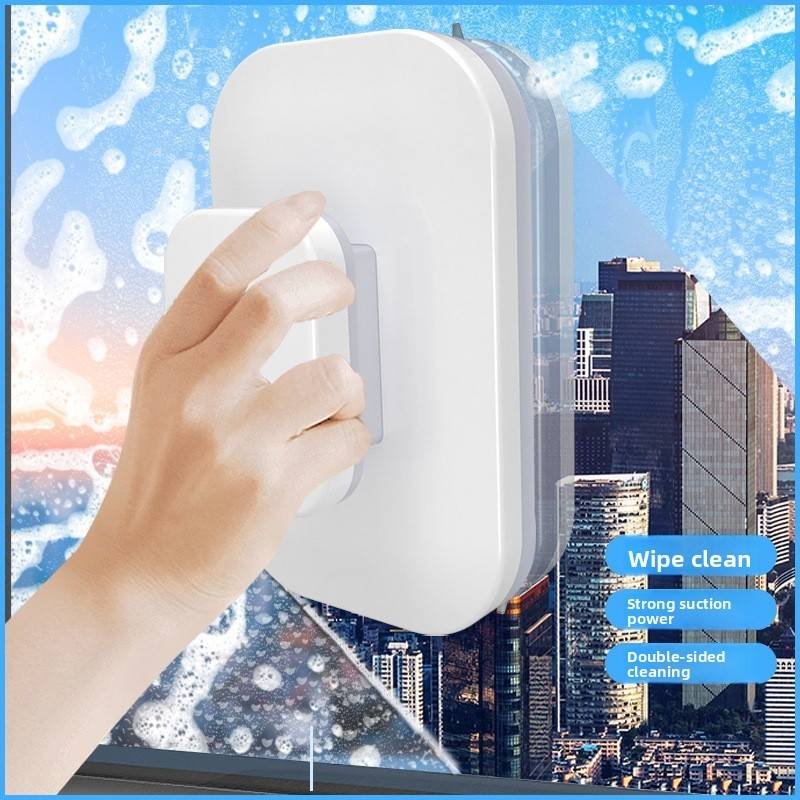 Magnetic Double Sided Window Cleaner for 15-26mm Double Glazed Glass High Rise Safety Wiper Tool White
