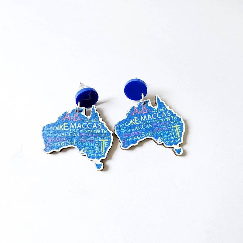 Wooden Australia Map Silhouette Earrings - Lightweight Geometric Ear Drops, Cultural Decor Gift(Style 4)