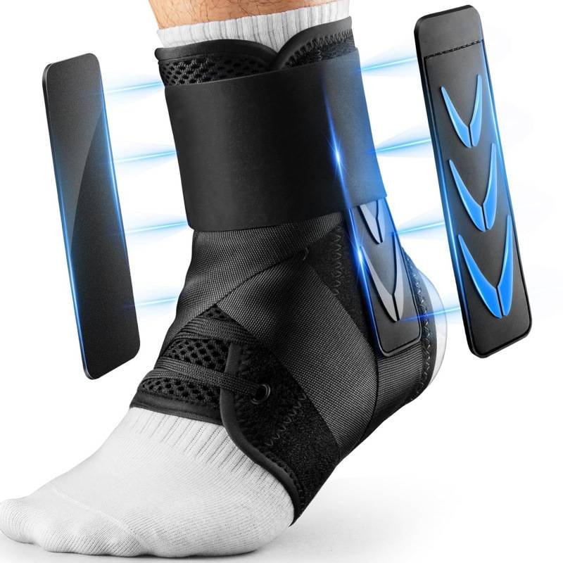 S Size Black Triple-Layer Compression Ankle Brace With Adjustable Lace-Up - Breathable Sprain Prevention Sleeve