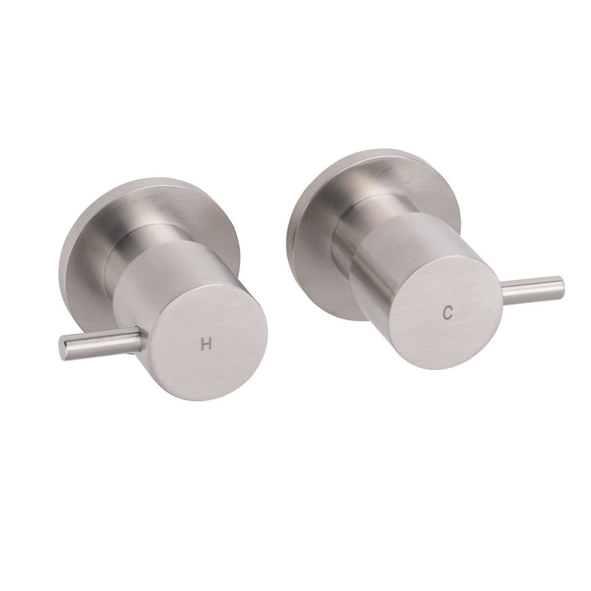 Brushed Nickel Wall Mounted 1/4 Turn Twin Shower Taps Set Hot Cold Water Valve
