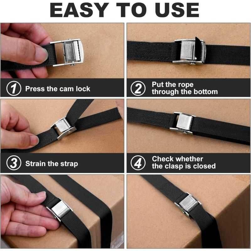 4 pcs Tie Down Strap, 2M X 20Mm Fastening Kit With Strap Clamp Buckle, For Motorcycle, Car, Bike Rack, Pulling Force: