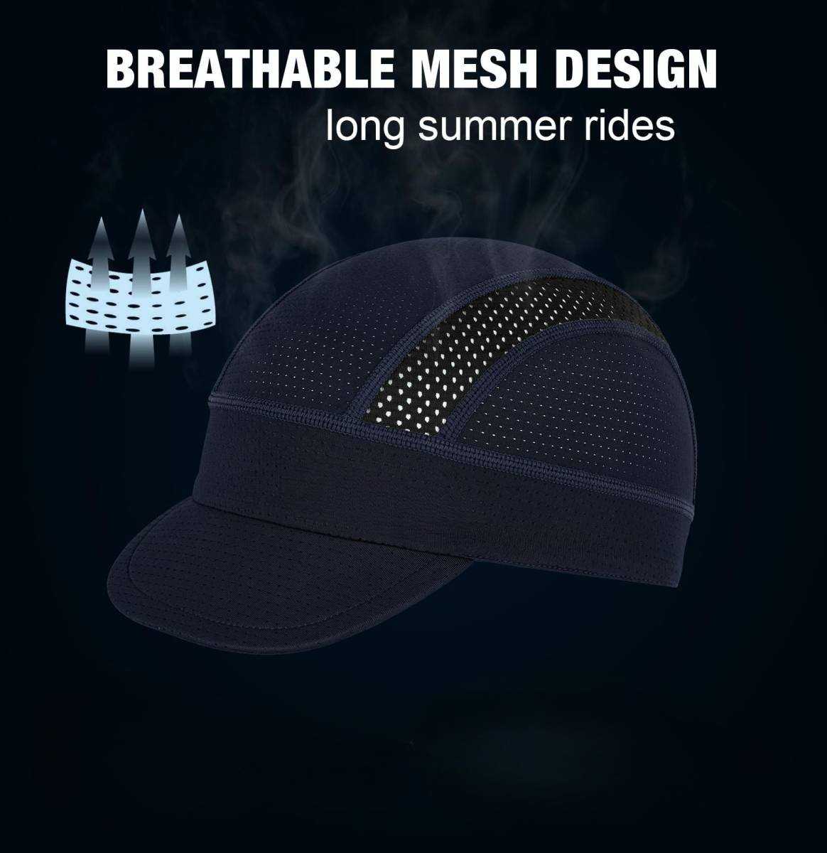 Blue Mesh Cycling Cap Under Helmet Liner Breathable Skull Cap with Flip Up Brim Sun Shade Moisture Wicking Hat for Bike Running Fits 55-60cm