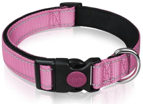 Pink 5pcs Tactical Reflective Dog Collar with Quick-Release Safety Lock | Neoprene Padded Nylon | GPS Tracker Pouch Compatible