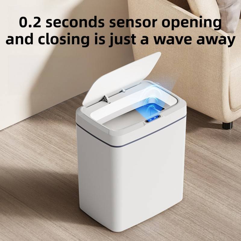 Black Intelligent Dual-Sensor Trash Can (Hand-Wave & Knee-Bend) - Slim-Fit Touchless Battery-Powered Bin for Bathroom & Kitchen