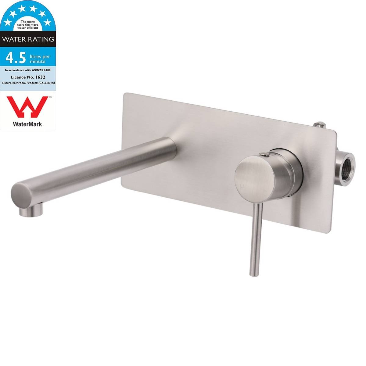 Brushed Nickel Round Wall Mounted Basin Vanity Mixer Bathtub Straight Spout Tap