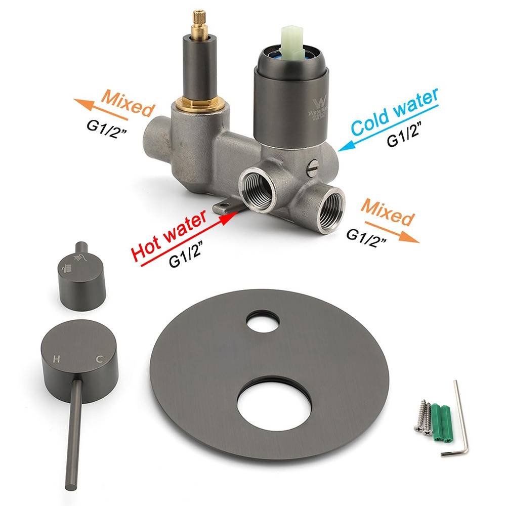 Gun Metal Gray Round Shower Mixer 2 Way Diverter For Bath Twin Shower Watermark