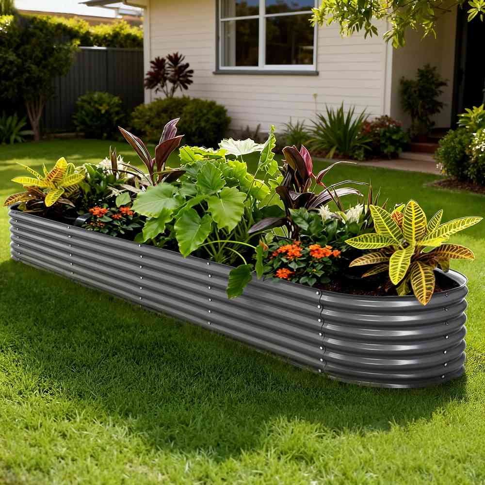 Green Fingers Garden Bed 320X80X42cm Oval Planter Box Raised Container Galvanised