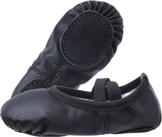 Women's Ballet Shoes – Ballet Shoes for Girls – Black – Soft PU Leather Dance Shoes with Non-Slip Sole – Suitable for Ballet, Yoga & Home Use – For 7 UK Child