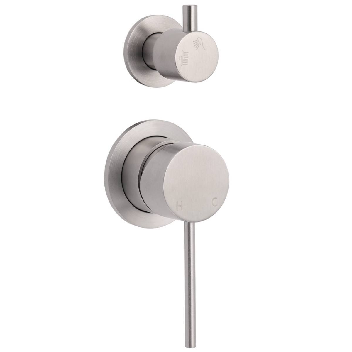 Brushed Nickel Round Bathroom Small Face Shower Mixer 2 Way Diverter Switch Set