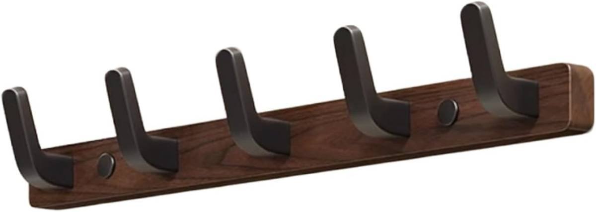 Coat rack - Wall coat rack - Coat rack with hooks - Storage rack - 25 × 3 cm - Wooden coat rack - Walnut - 5 hooks - Black