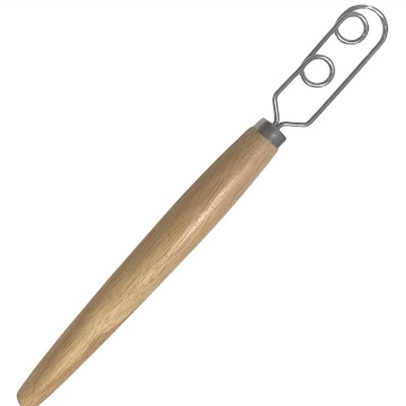Danish Dough Whisk Slim Dual Ring Design Long Oak Wood Handle Bread Mixer Tool for Sourdough Starter Jars & Batters