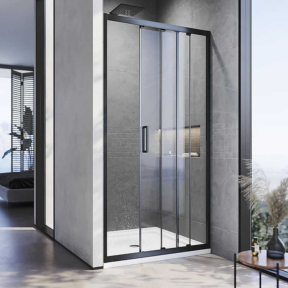 185-200cm Adjustable Wall to Wall Sliding Glass Shower Door in Black