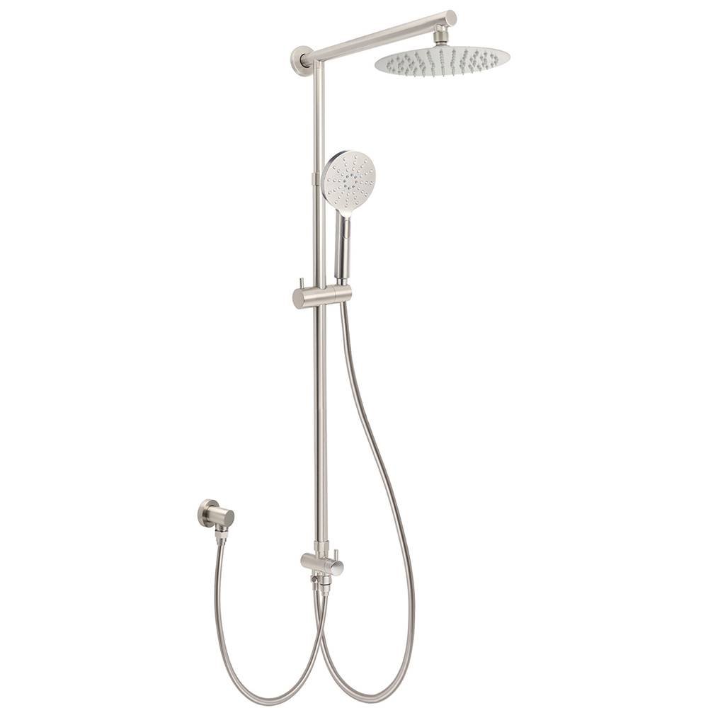 Brushed Nickel 2in1 Round 8" Stainless Steel Rain Head Shower Handheld Sliding Rail Arm Set