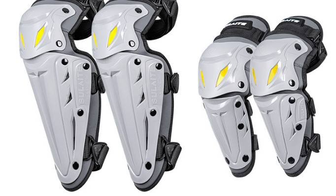 SULAITE CE Level 1 Certified 4 Piece Motorcycle Protective Gear Set Grey Knee Pads and Elbow Guards Long Shin Armour Quick Release for Motocross Dirt Bike