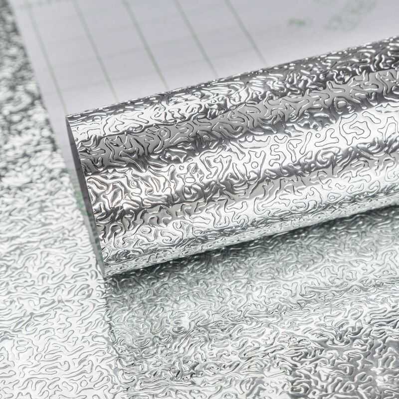 Silver Self Adhesive Vinyl Wallpaper Aluminum Foil Look Waterproof Greaseproof For Kitchen Cupboards Diy Wall Stickers