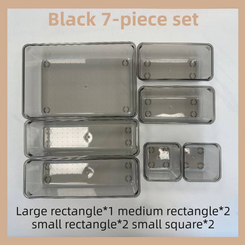 7PCS Black Transparent Stackable Organizer Set - 4-Size Versatile Desktop & Drawer Divider