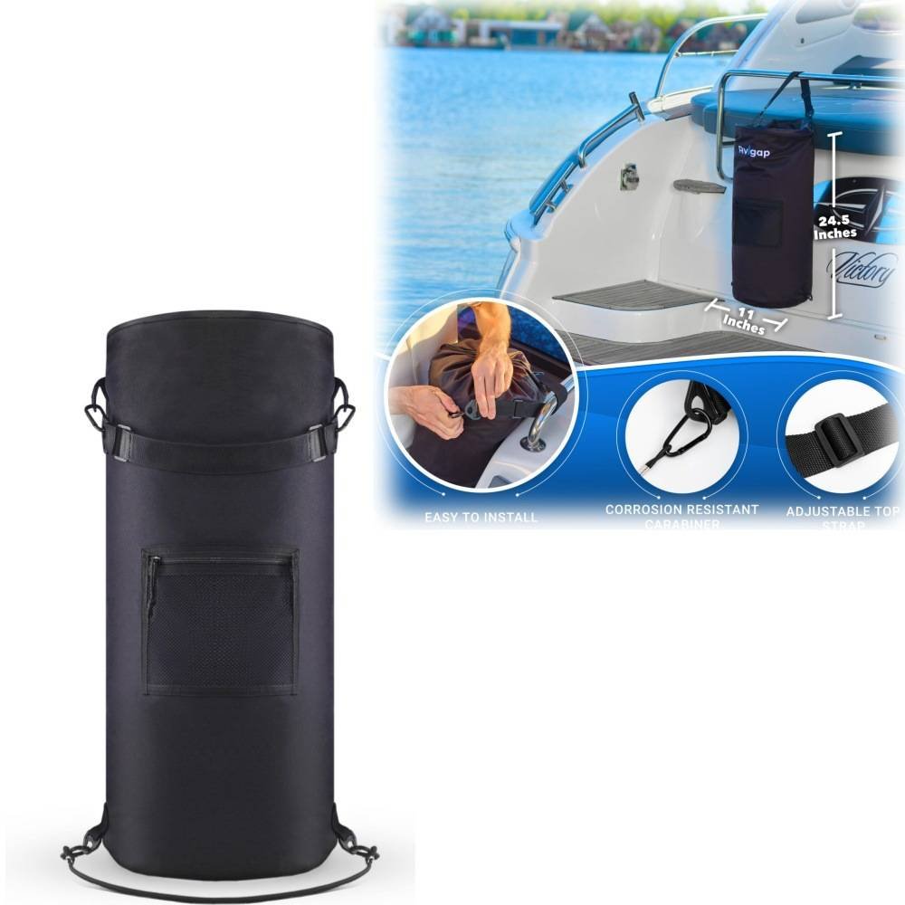 10-Gallon Black Foldable Boat Waste Organizer with 1 Roll of Trash Bag - Anti-Ant & Odor-Control, Secure Hold at High Speed