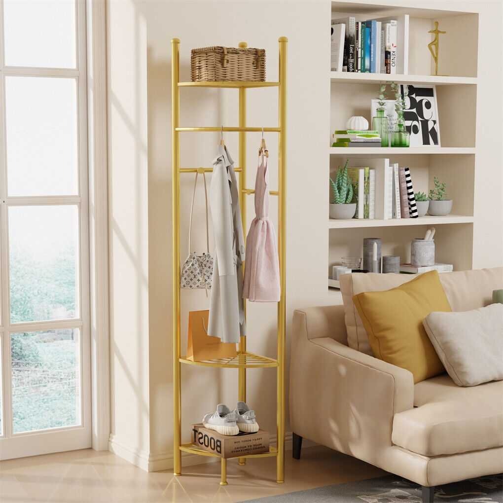 Fin Heavy Duty Clothes Stand Space-Saving Corner Coat Hat Shoes Rack Bedroom