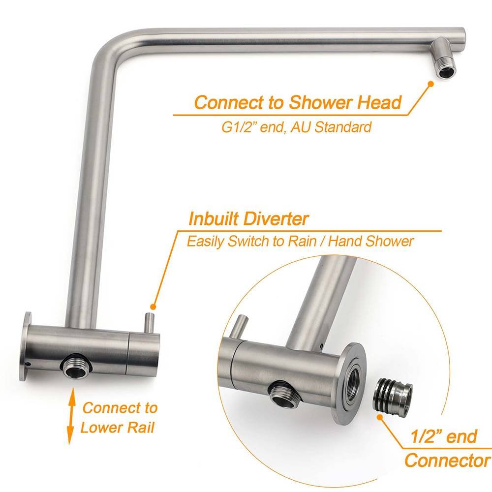 WELS Brushed Nickel Dual Shower Set Sliding Rail Arm 12" Round Head Metal Handheld Twin Taps Valve
