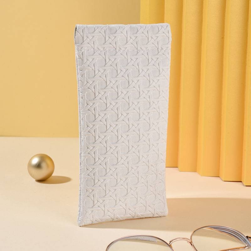 3-Pack White Woven Texture Eyeglass Cases - Retro PU Leather Anti-Pressure Glasses Pouch