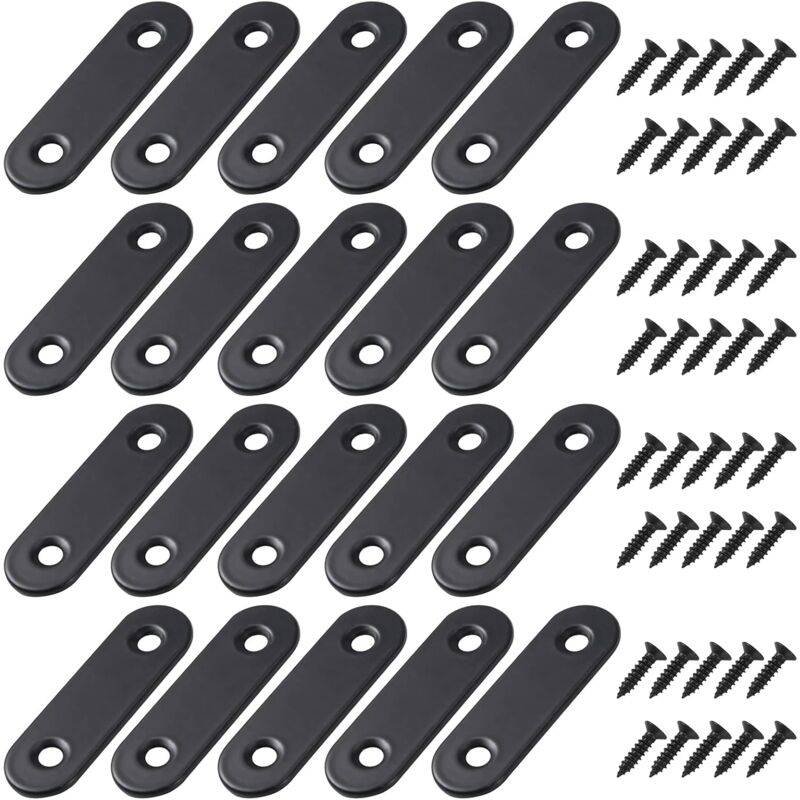 Straight Flat Corner Brace Metal Straight Brackets With Screws For Wood Furniture Cupboard Repair Support 50 16Mm Black