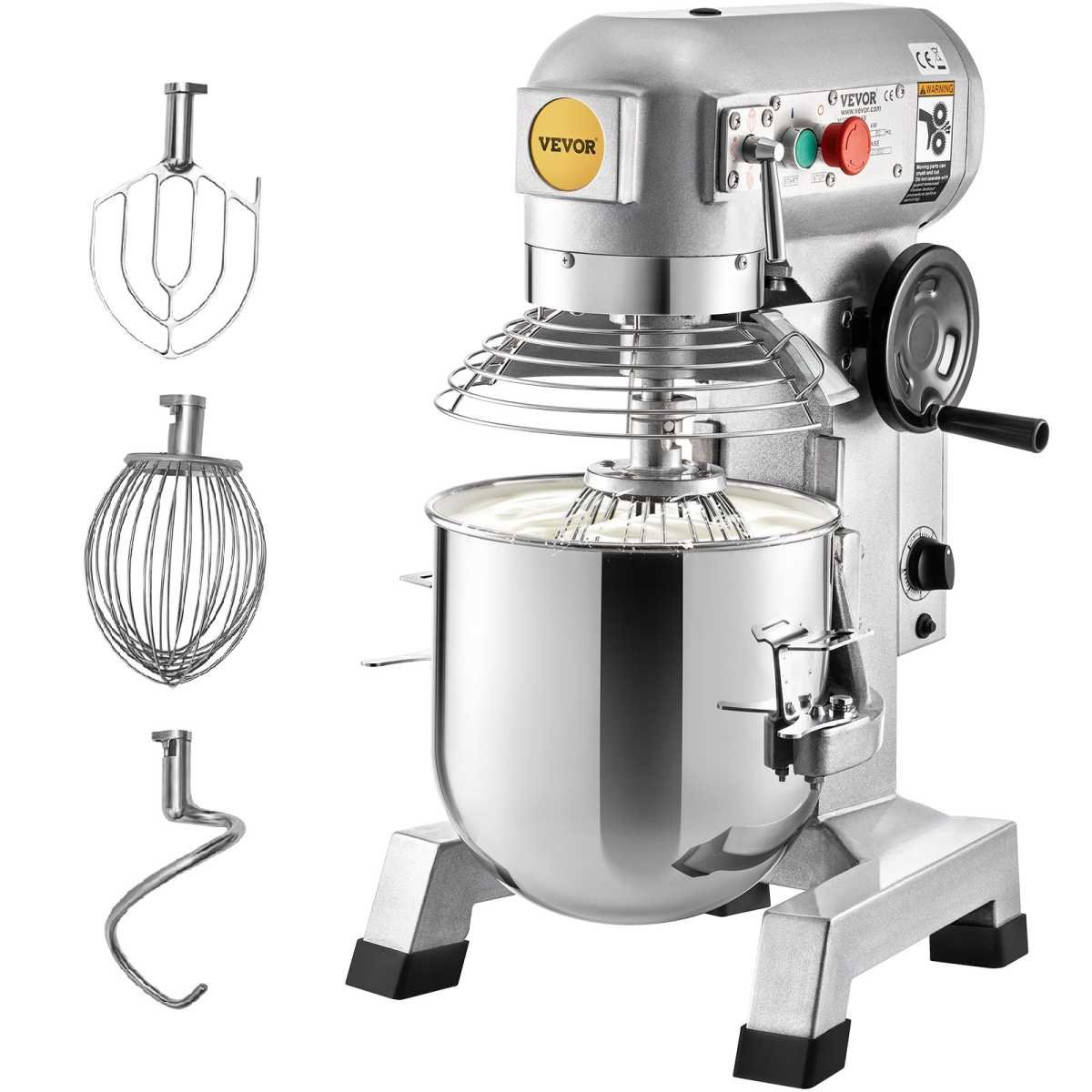 VEVOR Commercial Food Mixer 30Qt, Food Mixer Commercial with Timing Function, 1100W Stainless Steel Bowl Heavy Duty Electric Commercial Mixer with 3 Speeds Adjustable 108/199/382 RPM, Dough Hook Whisk