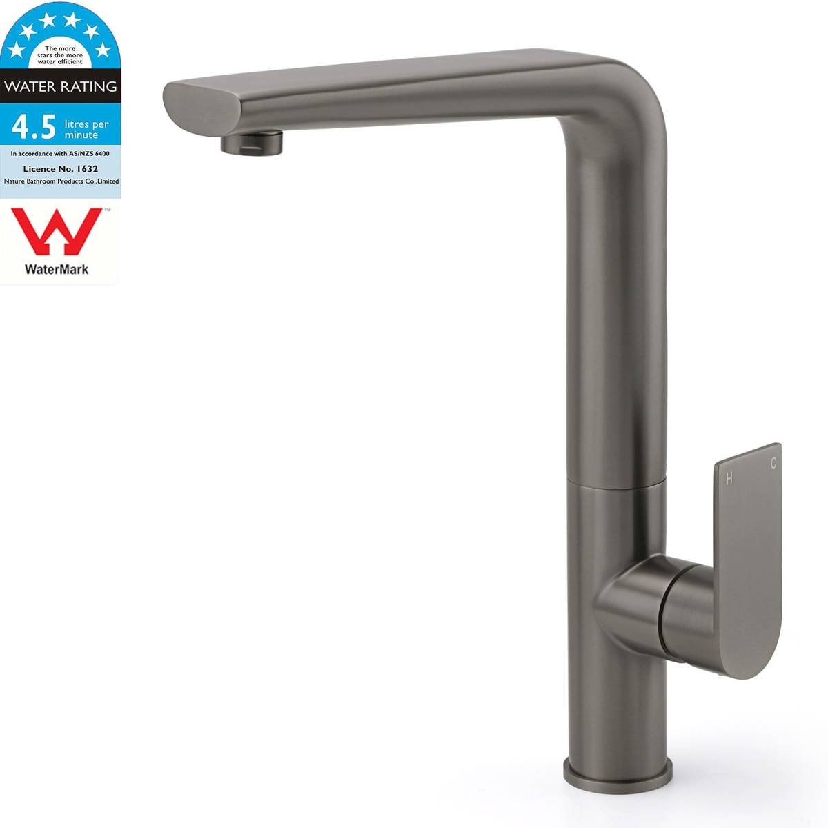 Luxury Gun Metal Round Kitchen Mixer Sink Tap Swivel Laundry Faucet Spout WELS