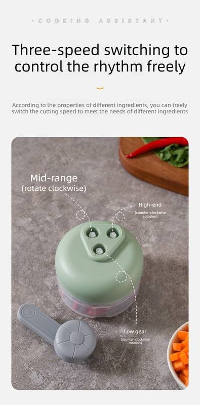 Manual Mini Garlic Chopper & Food Processor 100ml Portable 3-Speed Hand-Crank Mincer – Green Edition