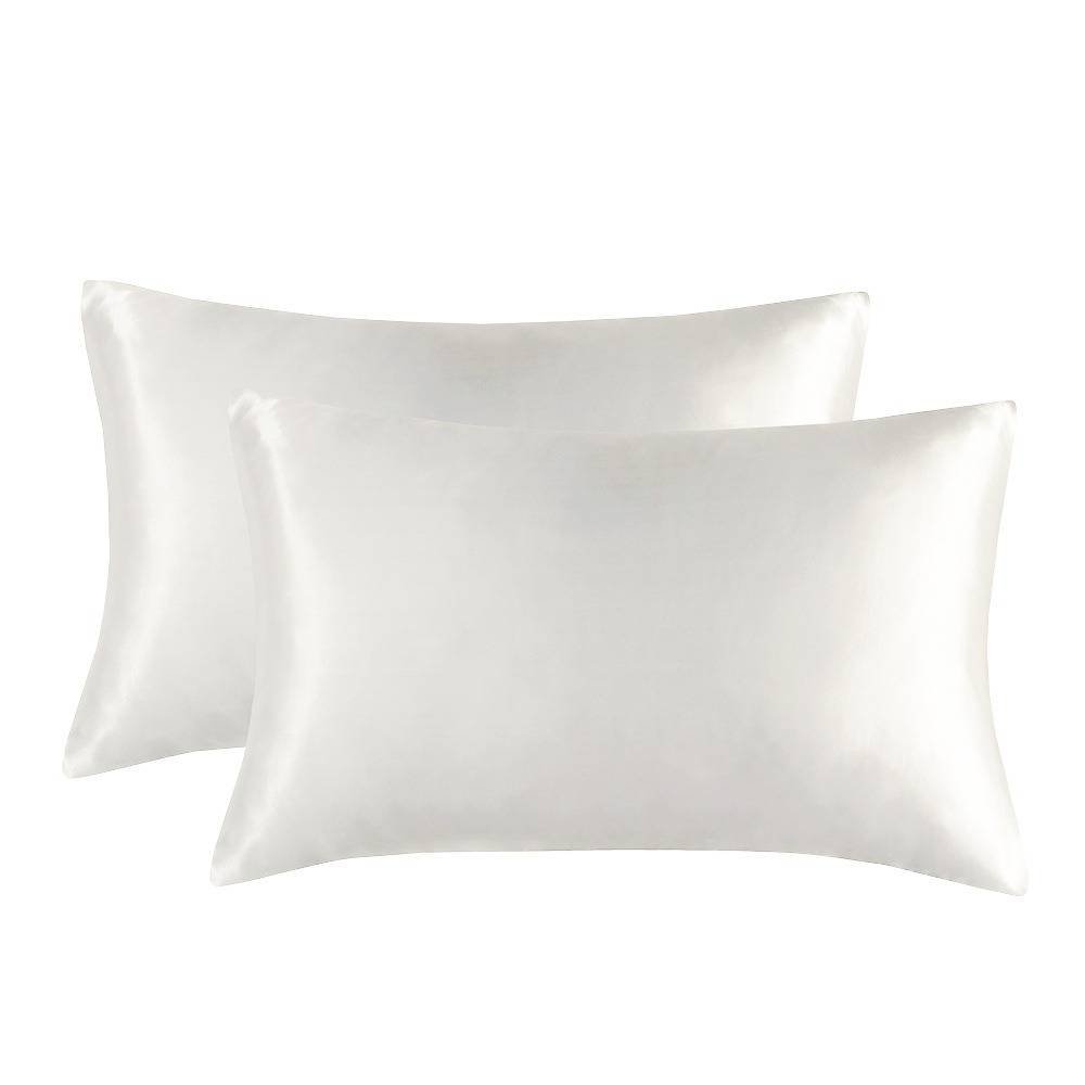 1-Pair White Luxury Satin Silk Pillowcase for Hair and Skin - Smooth Cooling Pillow Cover with Envelope Closure - Queen (20x30")