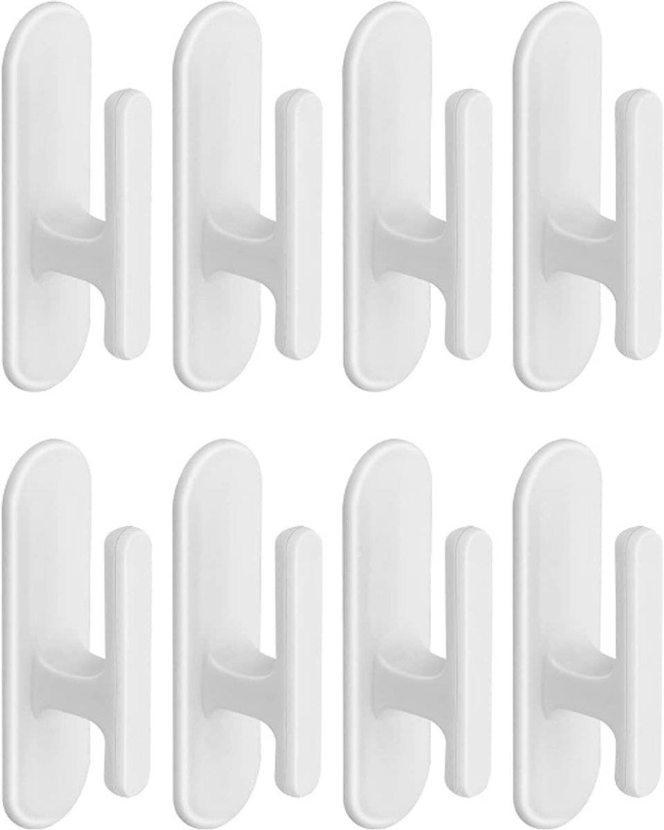8-piece set - Hooks - Key hooks - Clothes hooks - Towel hooks - Curtain cord holder - Self-adhesive - for bathroom, living room, kitchen - Plastic - White - 6.9*2cm