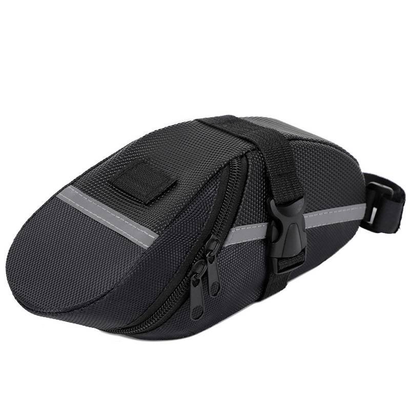 Black Water Resistant Bicycle Saddle Bag Under Seat Wedge Pack with Reflective Strip and Quick Release Strap for MTB Road Bikes