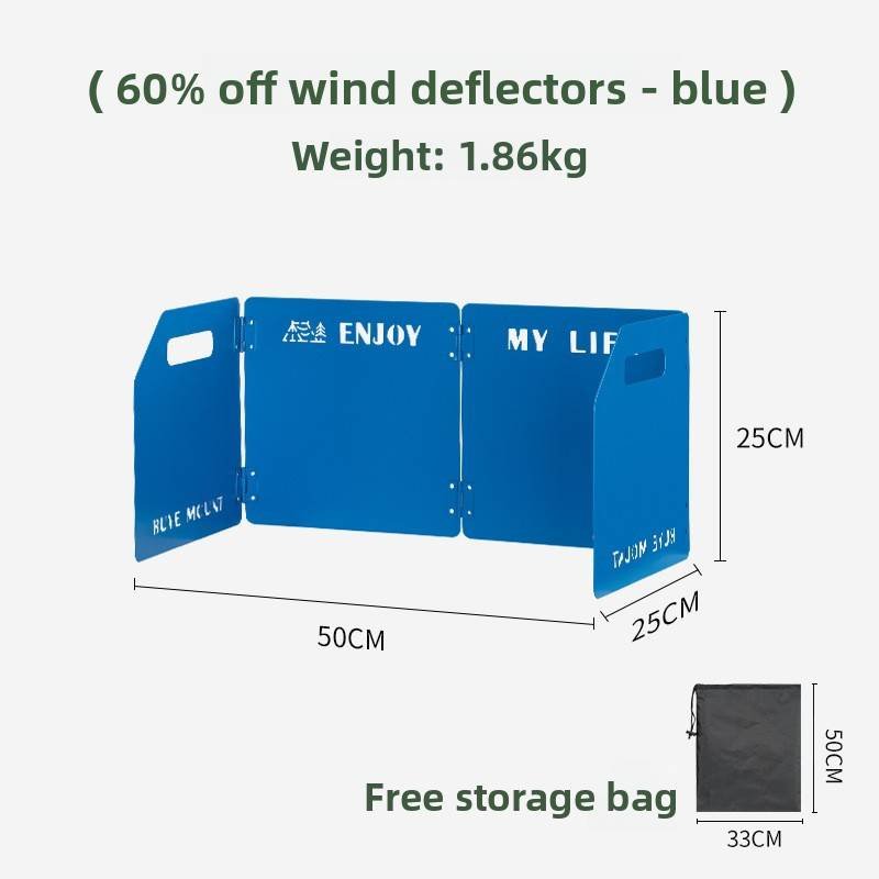 Blue Heavy-Duty 4-Fold Camping Stove Windshield Portable Steel Wind Deflector for Outdoor Cooking and Picnics with Storage Bag