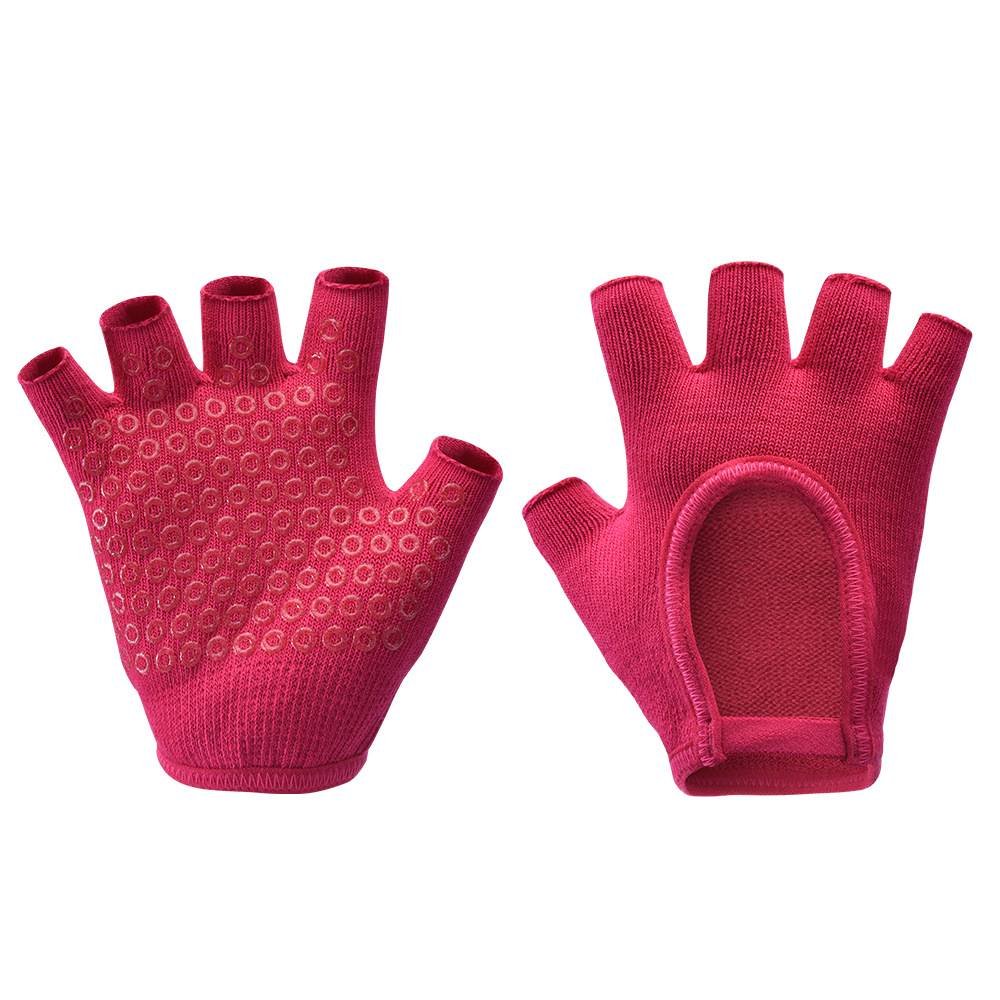 Rose Red 2-Pack Women's Non-Slip Yoga Gloves - Open Back Half Finger Cotton Stretchy Grip Gloves for Aerial Yoga, Pilates, and Fitness