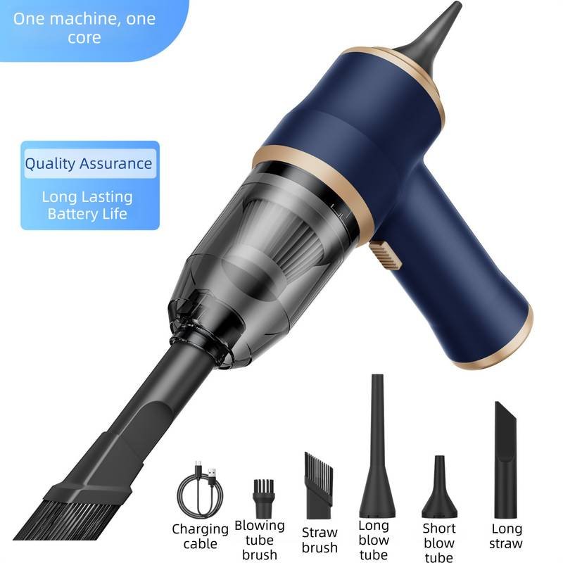 4-in1 Blue Wireless Compact Handheld Car Vacuum Cleaner & Air Duster  with 5 Nozzles/Brushes- 5300 Pa High Power Blower/Suction Tool for Auto, Home & Office