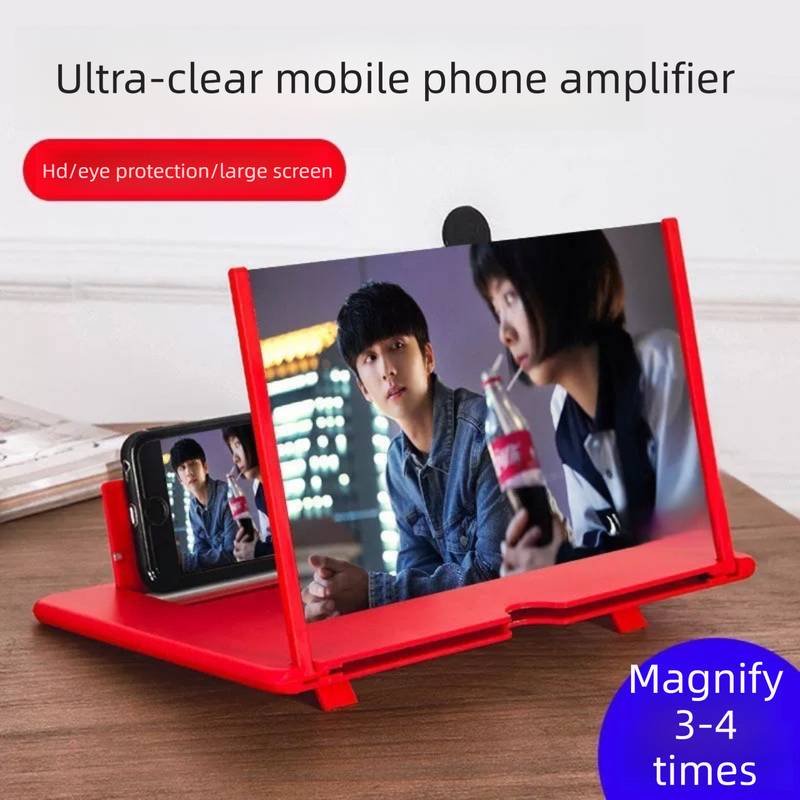 Red Portable 10-Inch Mobile Phone Screen Magnifier with Foldable Stand - 3D HD Video Amplifier for Movies & Reading - Pull-Out Design Compatible with All Smartphones - Ideal for Home, Travel & Camping