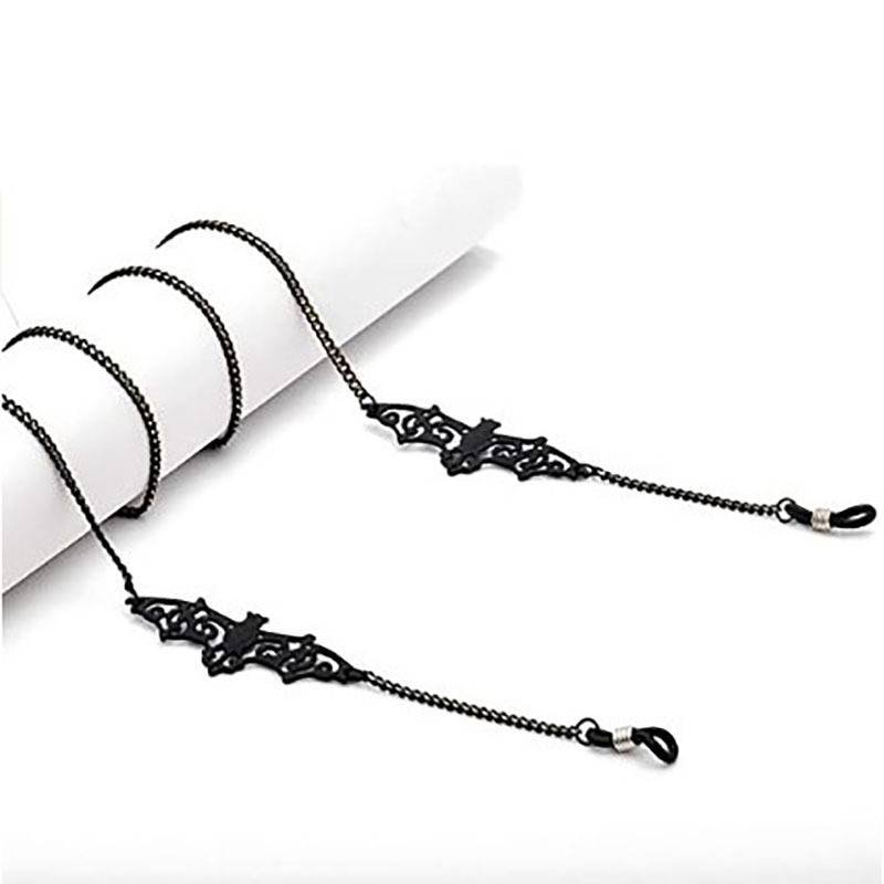 Black Hollow Bat Eyewear Chain 70cm Anti-Slip Glasses Strap with White K Clasp Decorative Sunglasses Holder for Women