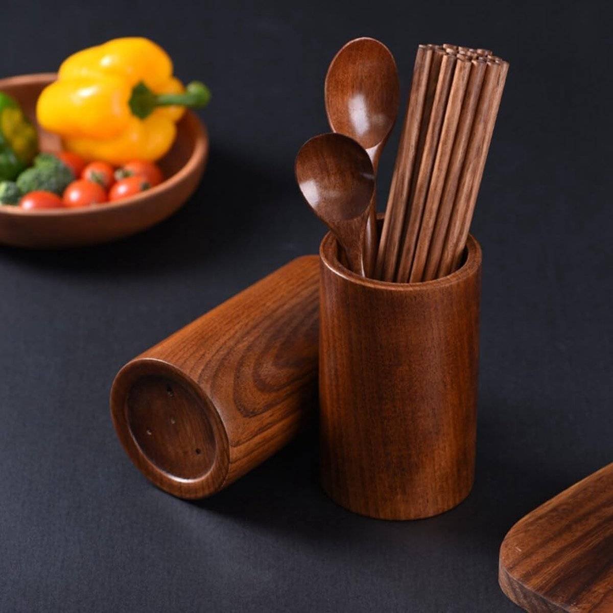 Cutlery Stand - Wooden Kitchen Utensil Holder - Cutlery Holder - Countertop Organizer - Cutlery Drainer - Chopstick Holder - Wood - 15cm - Kitchen Aid for Kitchen - Kitchen Organizer
