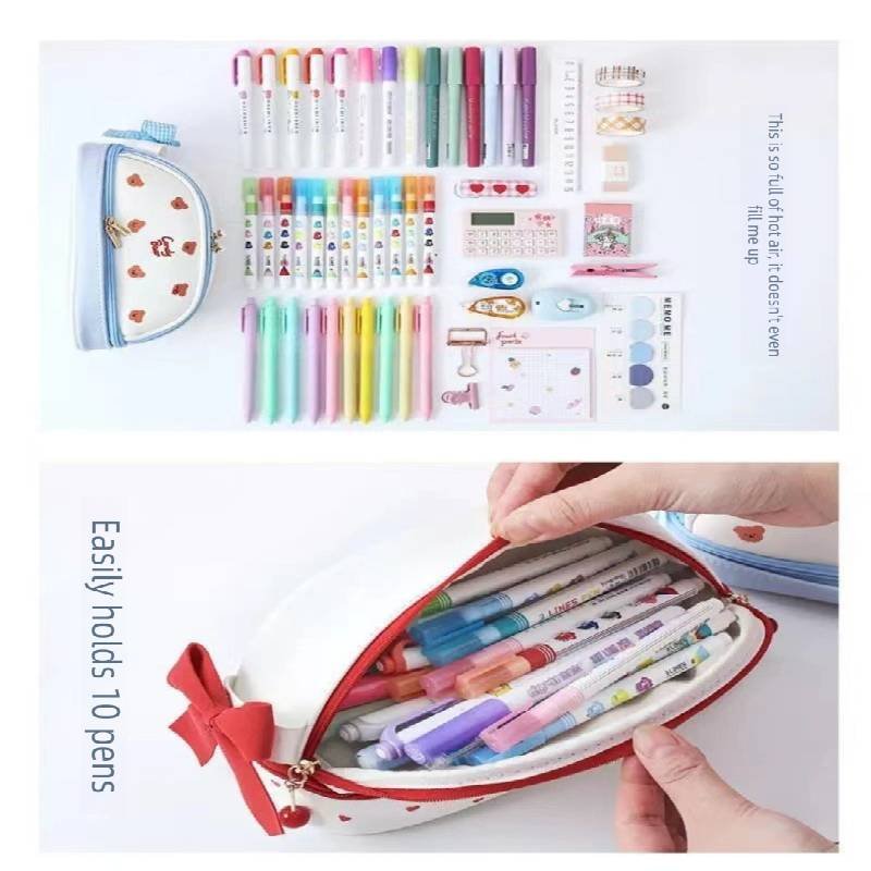 Purple Large Capacity Double Layer Pencil Case Waterproof PU Leather Stationery Organizer for Australian Students and Office Use High Capacity Makeup Bag