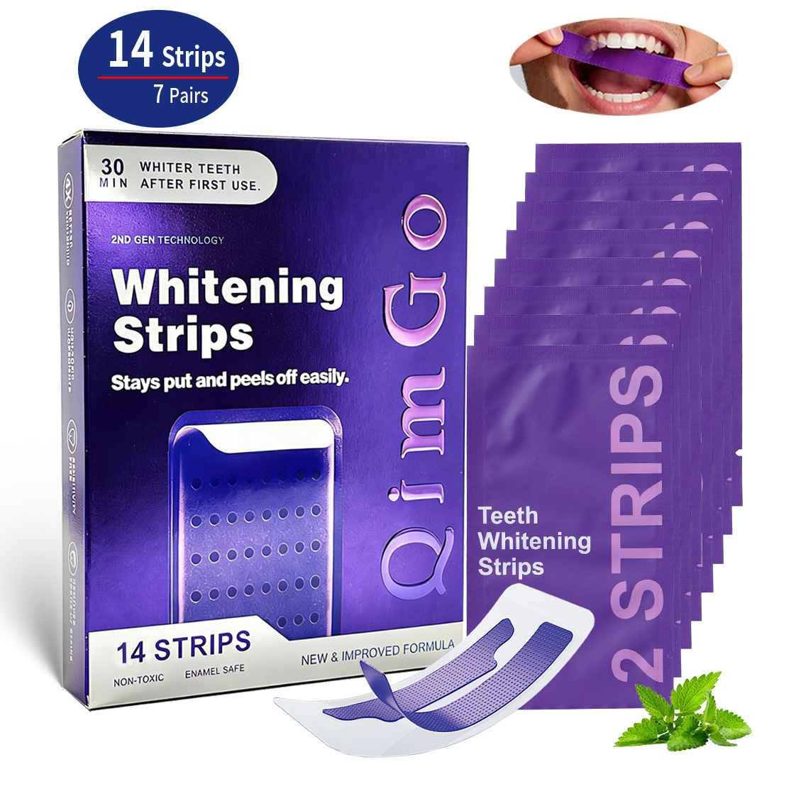 7 Pairs Purple Teeth Whitening Strips – Stain-Removing Film for Brighter Smile, Non-Toxic and Enamel Safe