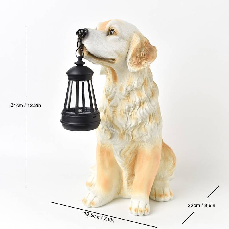Solar Dog Garden Statue with Lantern Waterproof Resin Puppy Ornament for Outdoor Patio Pathway Backyard Decoration Australian Pet Lovers(A)
