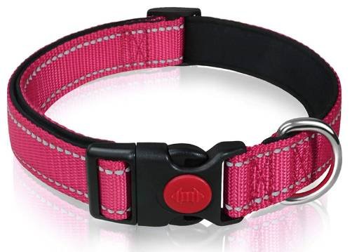 Rose Red 5pcs Tactical Reflective Dog Collar with Quick-Release Safety Lock | Neoprene Padded Nylon | GPS Tracker Pouch Compatible