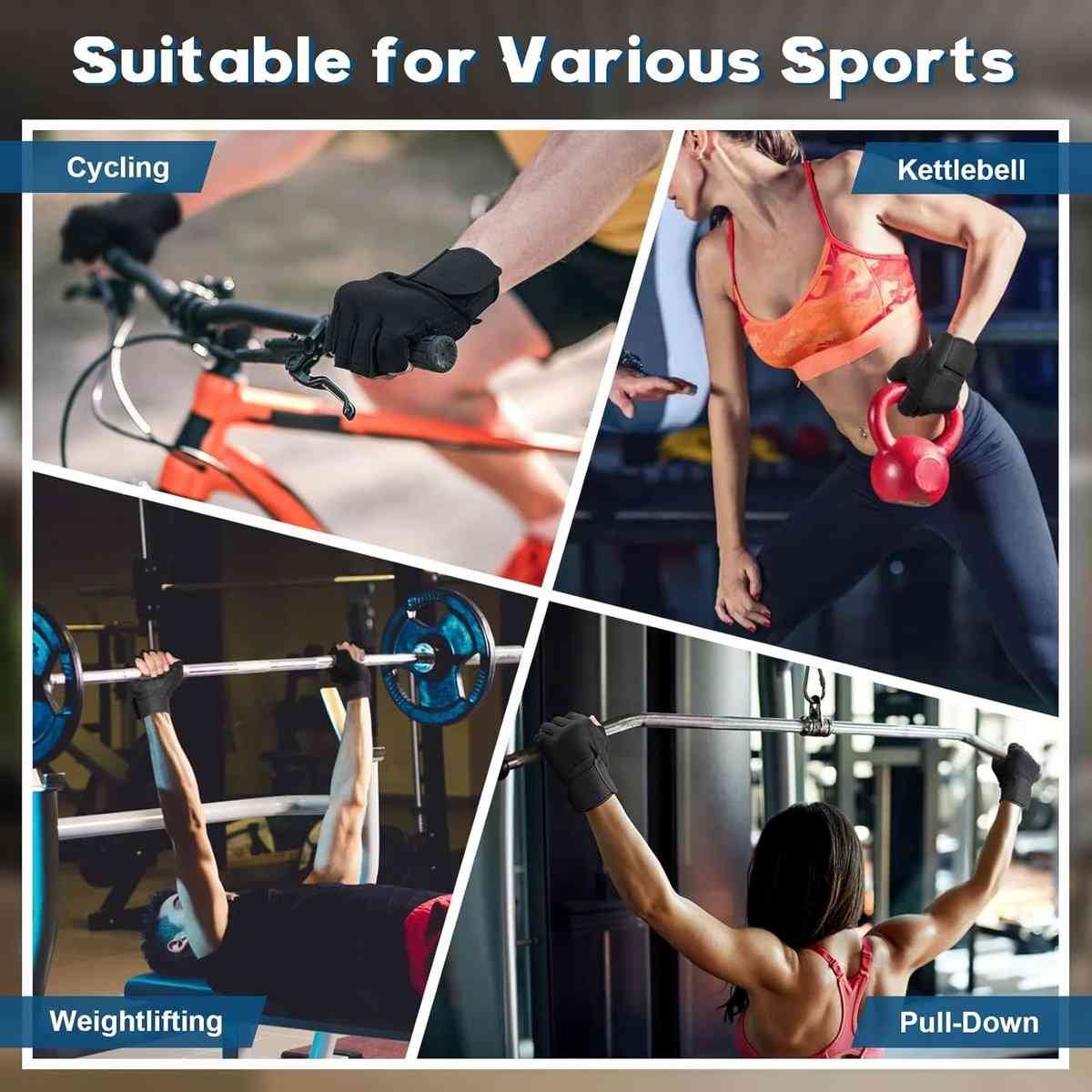 Fitness Gloves - Sports Gloves - Fingerless Gloves - Running Gloves - Unisex - Breathable and comfortable - With wrist support - Suitable for weightlifting, cycling, rowing and fitness training - Black, size L