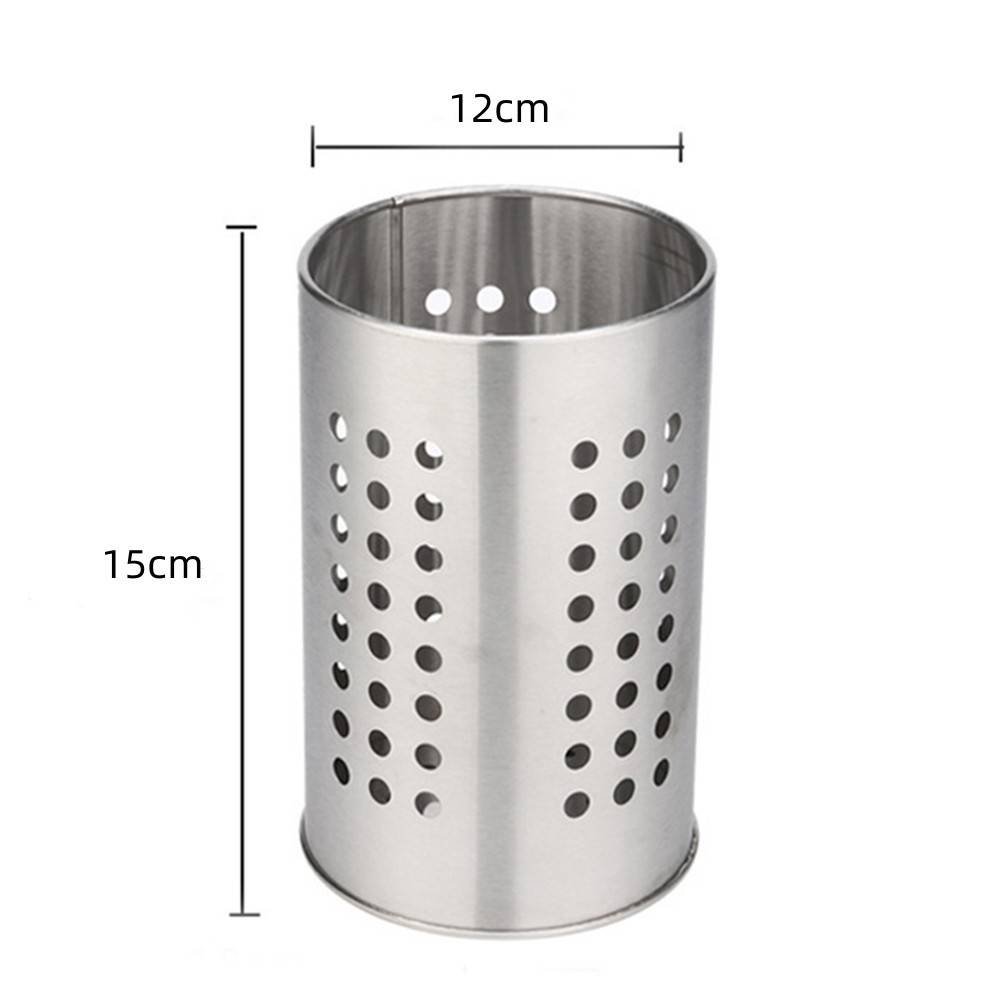 Large stainless steel cutlery holder - cutlery container cylinder - 12 x 15 cm - kitchen organizer - silver