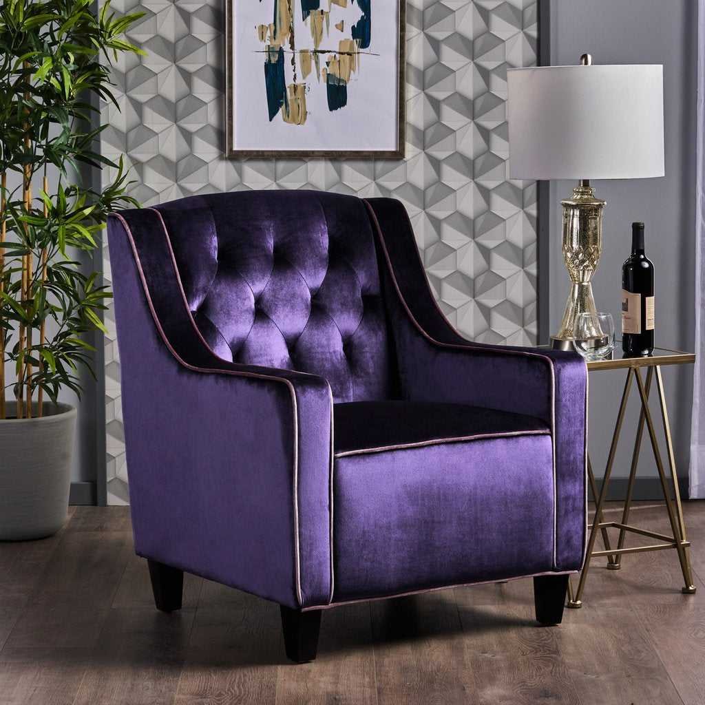 Lara Two Tone Tufted Plum New Velvet Club Armchair